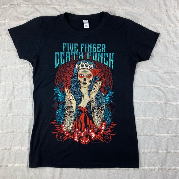 Five Finger Death Punch T Shirt Women's Large Lady Muerta Day Of The Dead Tee - Picture 2 of 7
